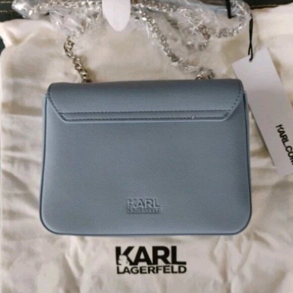 Karl Lagerfeld Leather Crossbody Bag with Chain Strap Light Blue - Picture 9 of 9